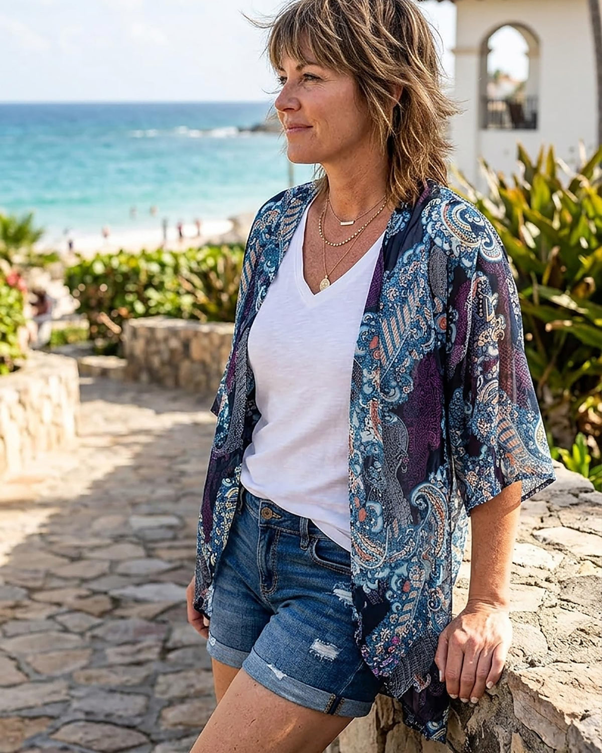 Summer Kimono Cardigan for Women Sheer Light Tops Casual Open Front Swimwear Shirts Beach Cover ups (Boho Purple,XL)