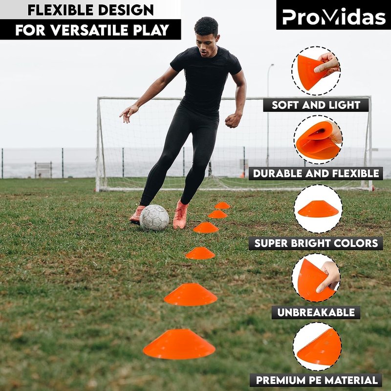 Disc Soccer Cones for Training Kids - 200,100,50 Small Plastic Cones for Sports Training - Flexible Conos for Soccer Practice Equipment, Basketball & Football Drills Equipment (Orange - 50 Pack)