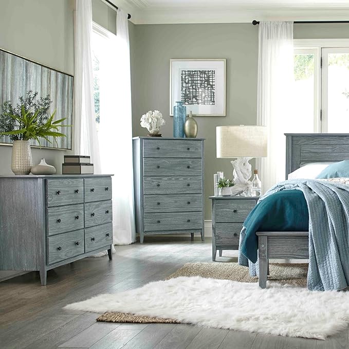 Grain Wood Furniture Greenport Solid Wood Platform Bed, Queen Size, Brushed Grey