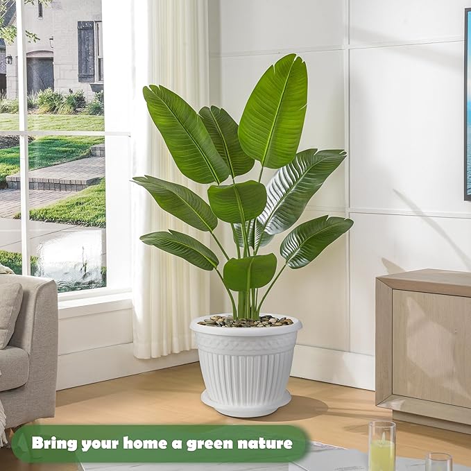 Artificial Bird of Paradise Plant 4FT Fake Palm Tree Feaux Plants in White Pot Artificial Tree Fake Plant for Indoor Outdoor Modern Decoration for Home Living Room Office