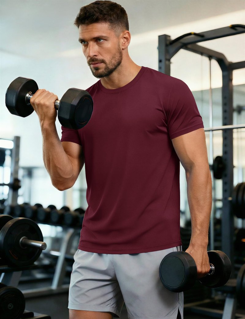 MAGCOMSEN Short Sleeve T Shirt Men UV Protection Moisture Wicking T Shirts Quick Dry Active Shirts Crew Neck Wine