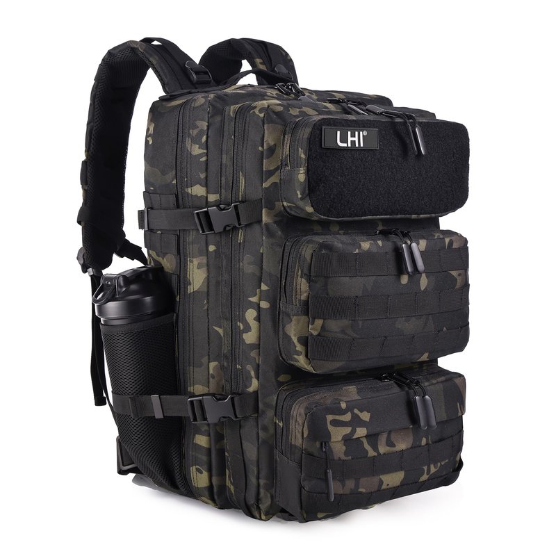 LHI Military Tactical Backpack for Men and Women 50L Army 3 Days Assault Pack Bag Large Rucksack with Shoe Compartment - Black CP