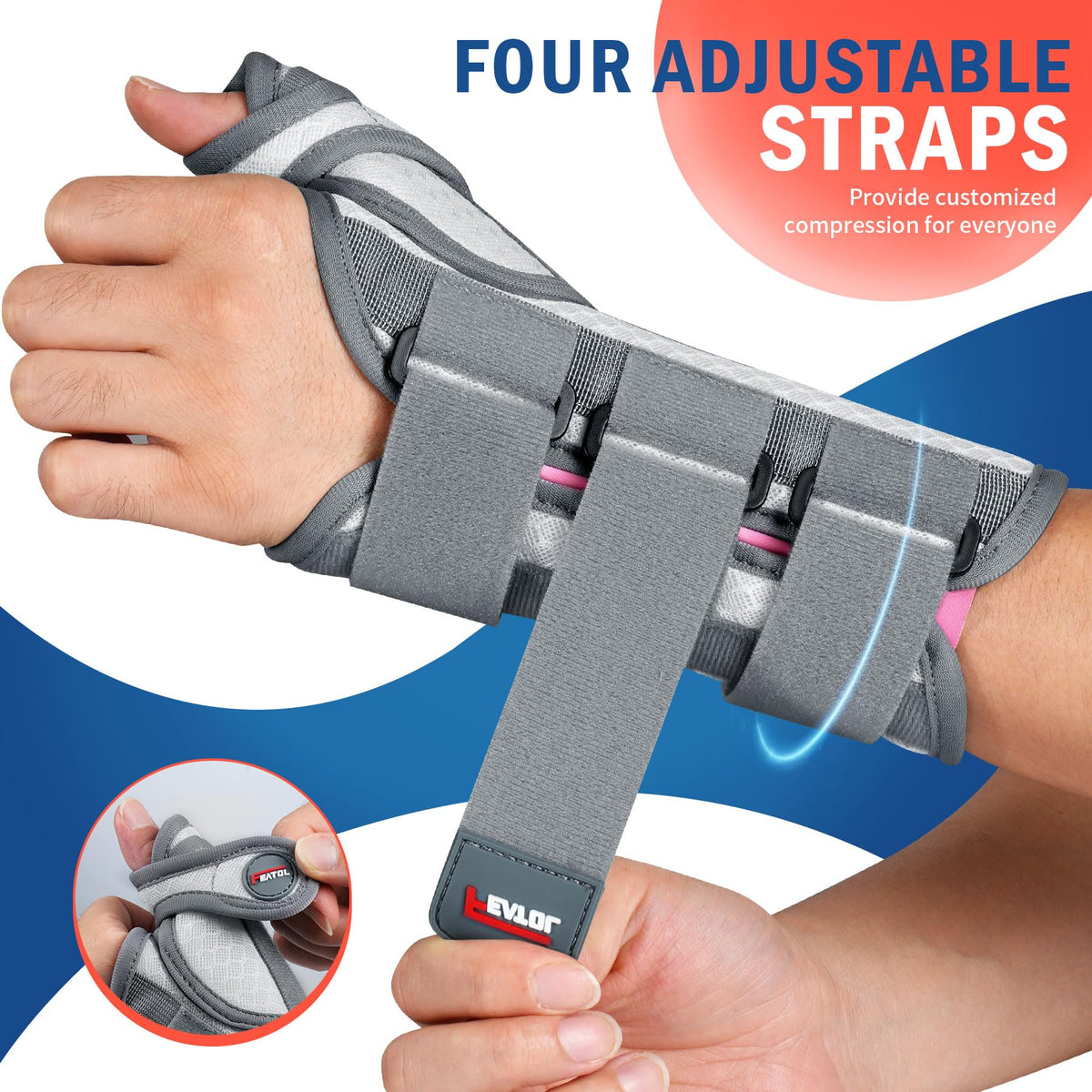 FEATOL Carpal Tunnel Wrist Brace Night Support, Thumb Spica Splint Left Hand for De Quervains Tenosynovitis, Tendonitis, Thumb Brace for Women Men, White Pink, Small/Medium