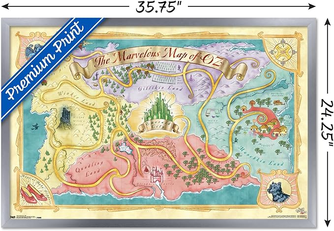 The Wizard Of Oz - Map Wall Poster, 34L" x 22.4W", Silver Framed Version