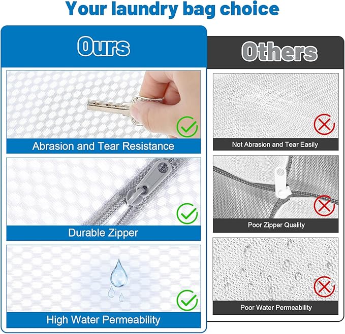 3 PCS Durable Honeycomb Mesh Laundry Bags for Delicates with Zipper, 12 x 16 Inches Reusable Laundry Bag Mesh Wash Bags for Washing Machine for Clothes, Shoes, Socks, Underwear, Bra (M, White)