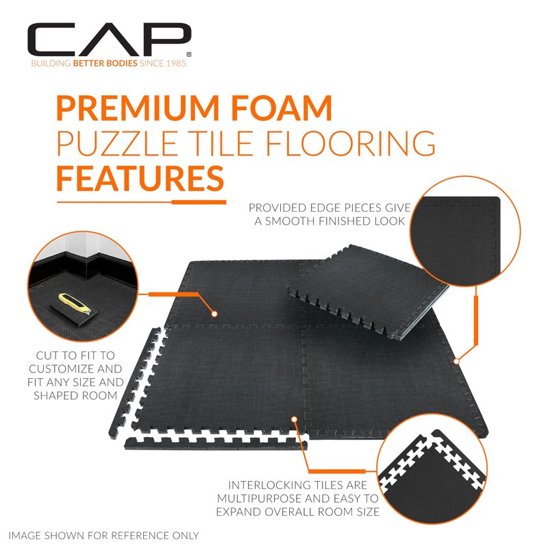 CAP Barbell 1/2-Inch Interlocking EVA Foam Exercise Puzzle Mat Home Gym Flooring - 2 Pack | 24" x 24" x 1/2" | T Pattern - Blue