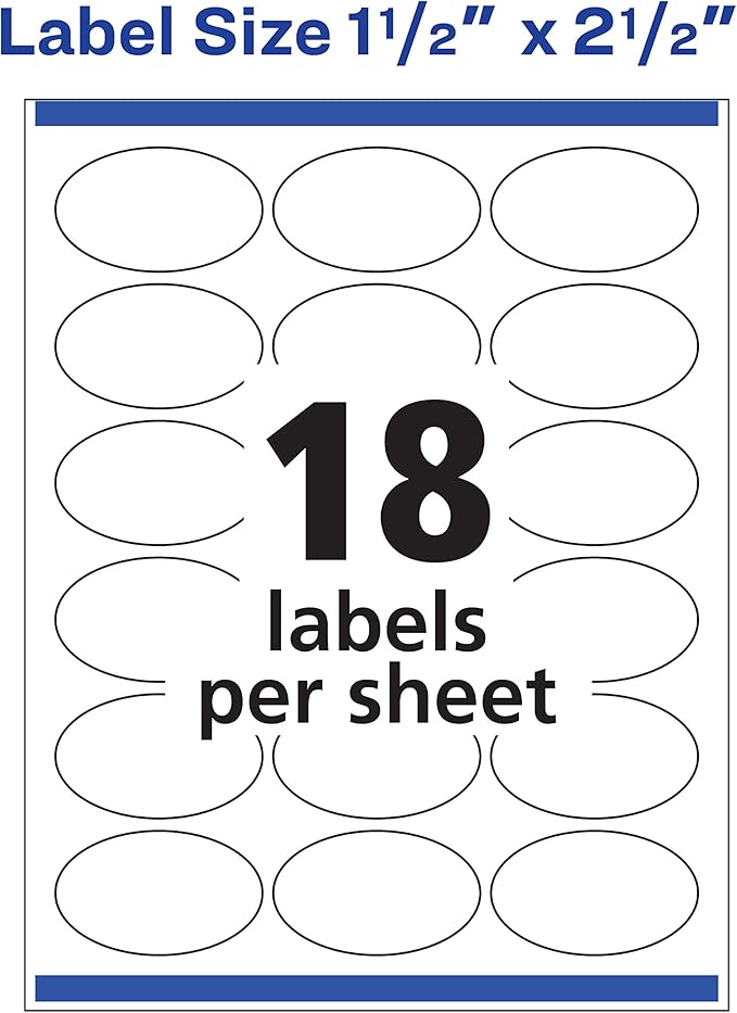 Avery Printable Blank Oval Labels, 1.5" x 2.5", Glossy White, 180 Customizable Labels (22804)