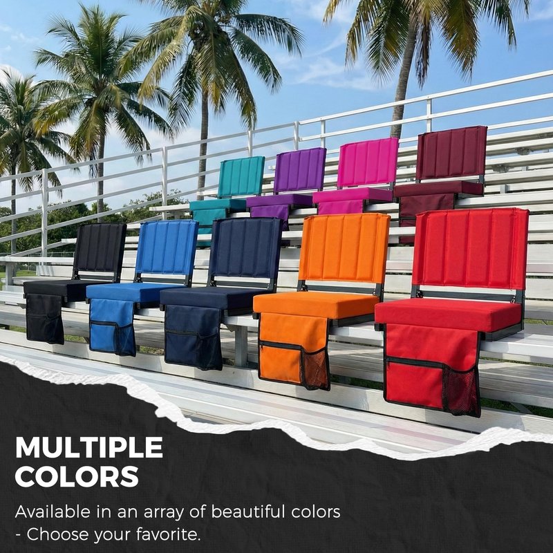 SPORT BEATS Stadium Seats with Back Support Bleacher Chairs with Back and Cushion Thick Padded Bleacher Seats Includes Shoulder Strap Red 2pcs Standard