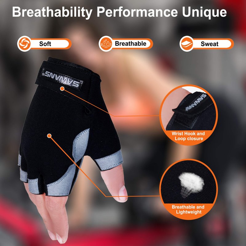 SAWANS Fitness Workout Gloves Gym Weight Lifting Gloves for Men Women Breathable Gymnasium Wrist Support Padded Deadlifts Exercise Training Pull Ups (Short Wrist, M)