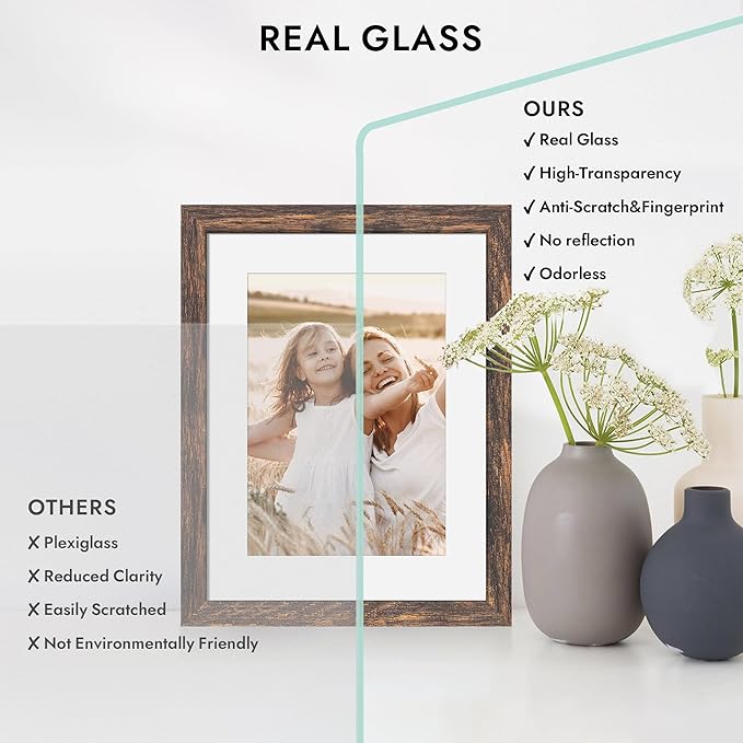 8.5 by 11 Diploma Picture Frame, Made of Real Glass and Wooden Certificate Frame, Horizontal and Vertical Display for Wall or Tabletop (Rustic Brown, 1Pack)
