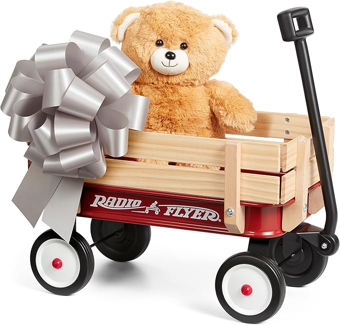 Radio Flyer 19 Inch Miniature Wagon Small Toy Rolling Cart for Ages 1.5+ Indoor Outdoor Play Baby Shower Decor Display Prop and Interactive Play with Bear