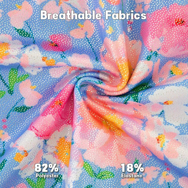 Gymnastics Leotards for Girls Toddler Ballet Dance Tumbling Outfits 7 8 Kids Sleeveless Gymnastic Biketard with Shorts Sparkly Dancwear Unitards Clothes Bodysuit (Blue Floral, 7-8 Years)