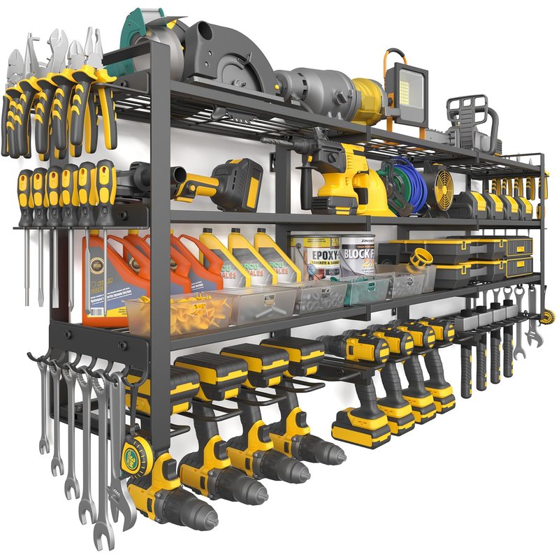 Jusgym Large 49''W Power Tool Organizer Wall Mount |650lbs Tool Garage Storage Rack with 12 Cordless Drill Holder |4-Tier Heavy Duty Garage Organization |Gifts for Men