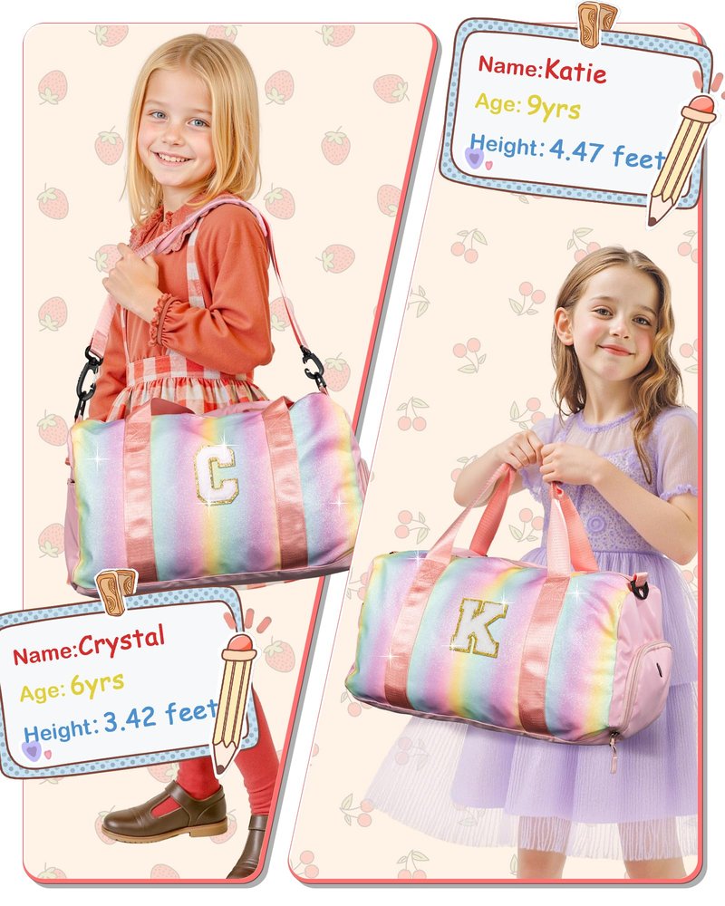 Vogewood Girly Girl Stuff-Girl Gym Bag with Shoe Compartment, Kid Personalized Weekender Overnight Bags, Initial Travel Tote with Makeup Pouch, Gift Ideas for Niece Sister (Letter W)