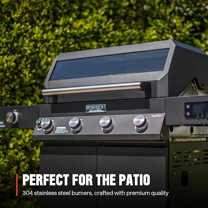 Monument Grills 4-Burner Liquid Propane Gas Smart bbq Grill Denali 425 with Stainless Steel Rotisserie Kit(2 Items)