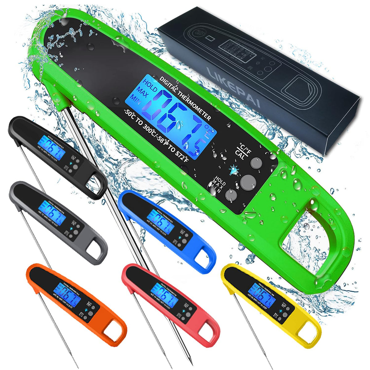 LIKEPAI Green Instant Read Meat Thermometer for Kitchen Cooking
