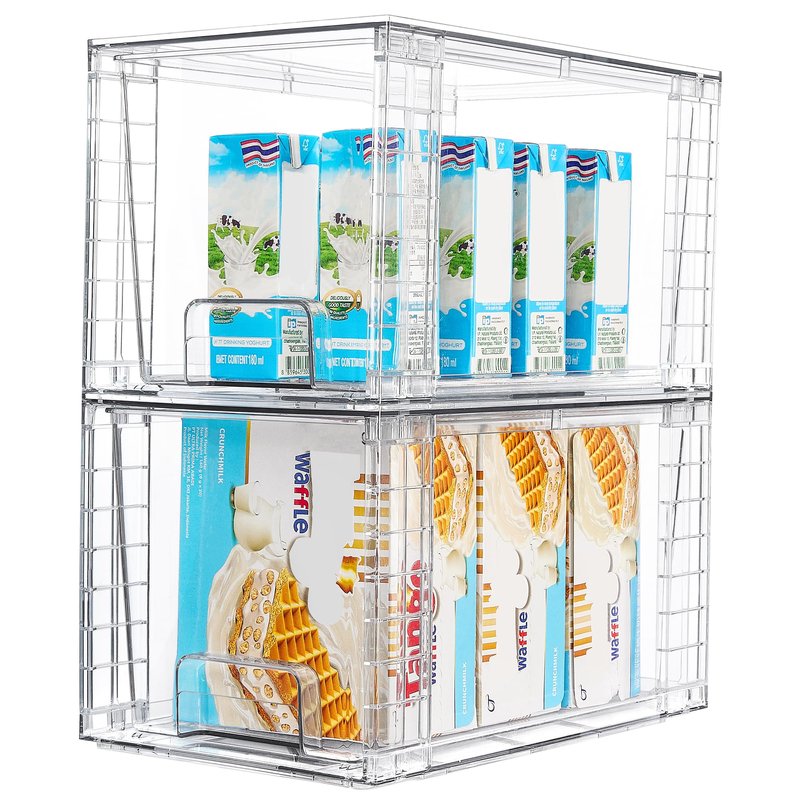 Vtopmart 2Pack Large Stackable Pantry Storage Drawers, Clear Organizer Bins with Handles, Acrylic Drawer Organizers for Kitchen, Pantry, Bathroom Undersink, Cabinet Organization and Storage
