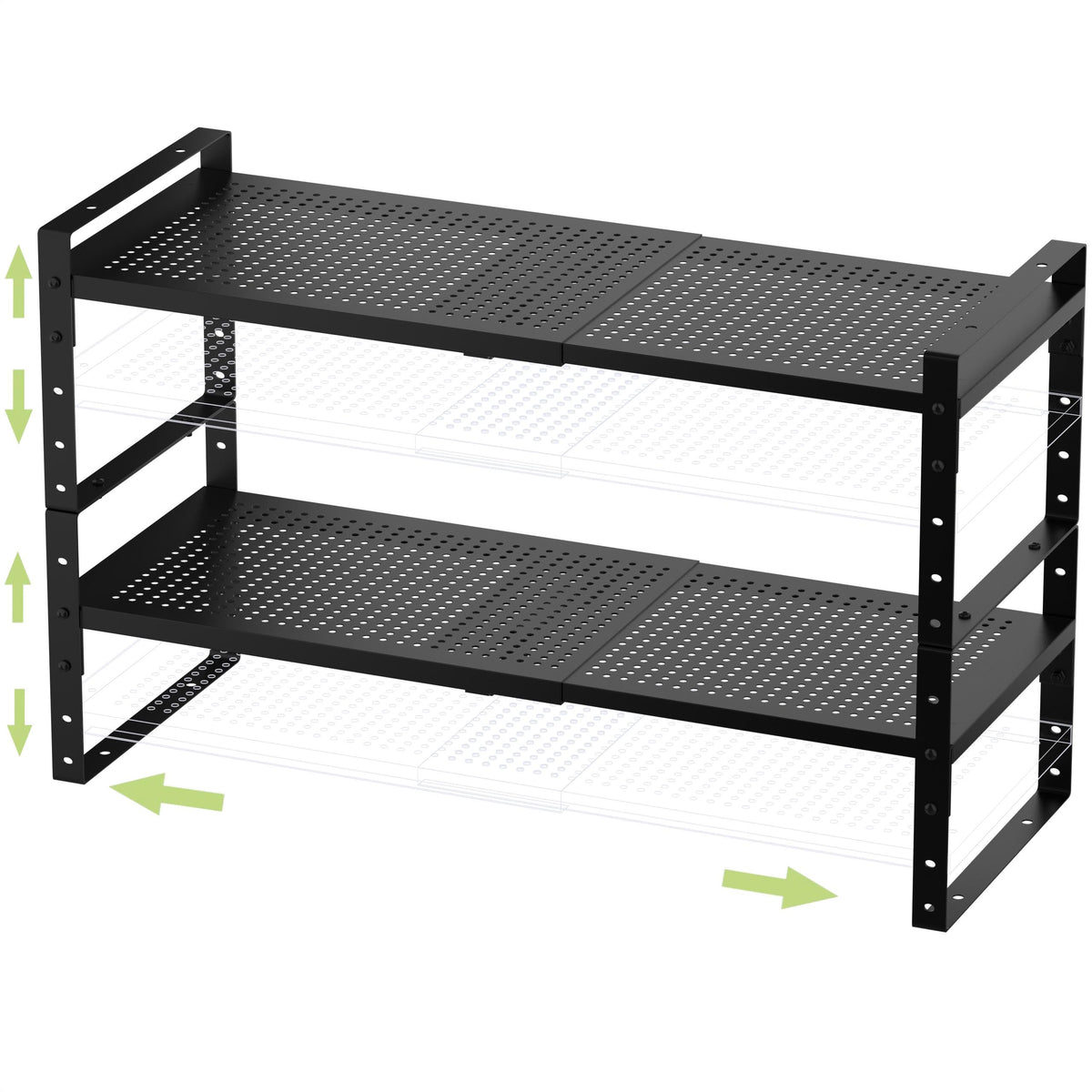 Jojocross Expandable Stackable Aadjustable Shoe Rack Pantry Shelf for Kitchen Cabinets Counter Shelves Countertop Cupboard Storage Solution,Sturdy Heavy-Duty Metal Construction(2Packs/Black/Medium)