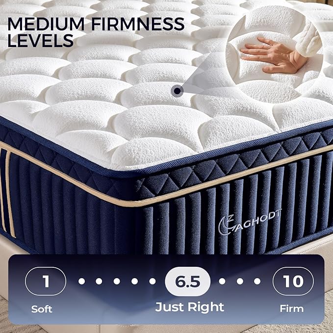 Queen Mattress, 12 Inch Queen Size Hybrid Mattress in a Box, Medium Firm Memory Foam mattress, with Individual Pocket Springs, Upgrade Zoned Support, Motion Isolation&Pressure Relief, CertiPUR-US