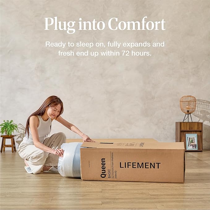 LIFEMENT Basic Twin Graphite Infused Memory Foam Mattress in a Box | Medium Firm Bed, Fiberglass Free, Certified Pressure Relief Foam, Cooling Comfort Sleep, 12 Inch