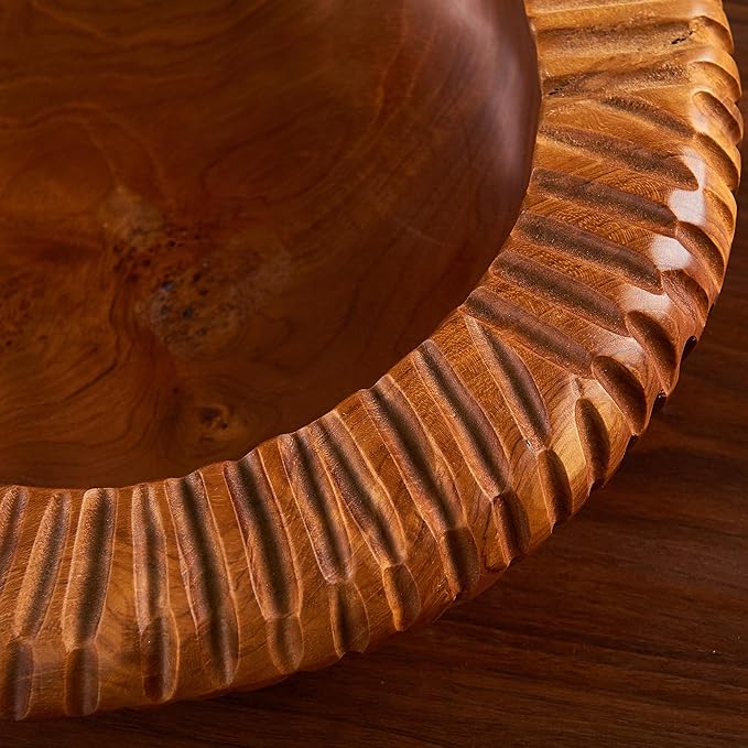 Teak Handcrafted Wooden Bowls Natural Wood Round Utility Bowl 15.7" W Handmade Rustic Serving Platter Fruit Snack Holder for Entry Table Vintage Artworks Dining Room Home Décor