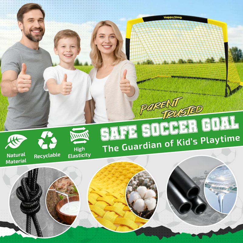 Happy Jump 7x5 FT & 5x3.6 FT Portable Soccer Goal for Youth Players Ages 6–14, Large-Frame Design Built for Long-Term Development, Easy Setup for Backyard, Park or School Training
