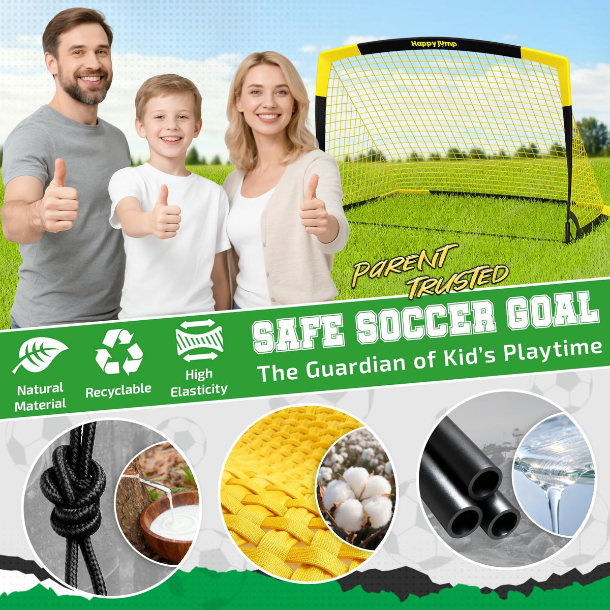 Happy Jump 7x5 FT & 5x3.6 FT Portable Soccer Goal for Youth Players Ages 6–14, Large-Frame Design Built for Long-Term Development, Easy Setup for Backyard, Park or School Training