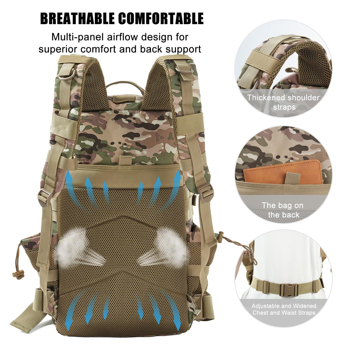kookoomia Military Tactical Backpack 25L Day Backpack for Men Molle Army 3 Days Assault Pack Bug Out Bag Water Resistant and Heavy Duty Hiking Treeking Rucksack - Camouflage