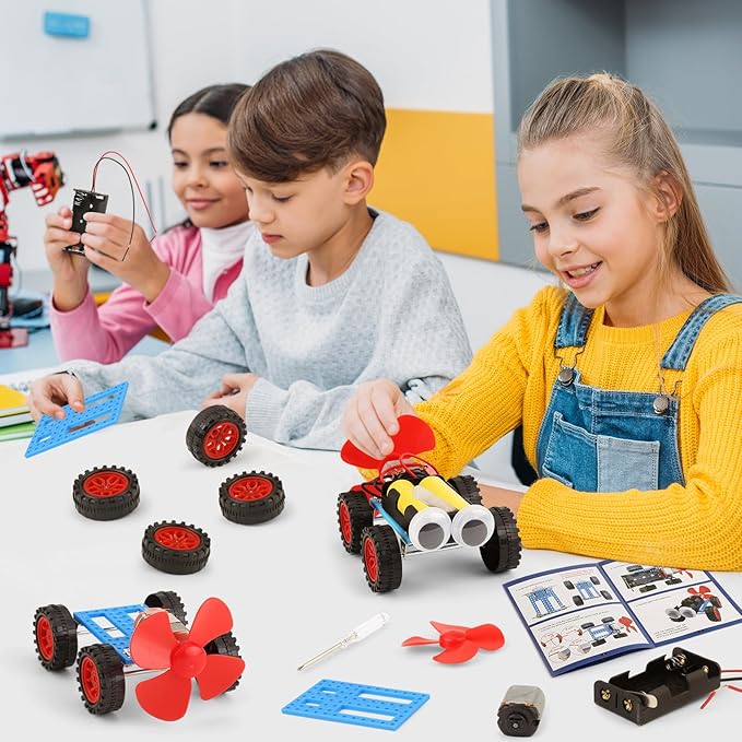 5 Set Individual STEM Kit for Kids, 2nd Grade Boy Toys Bulk Gifts, 8 9 Year Old Boys Gift Ideas, Classroom Science Kits Craft Projects Class Activity, Robot Wind Powered Car Building Activities
