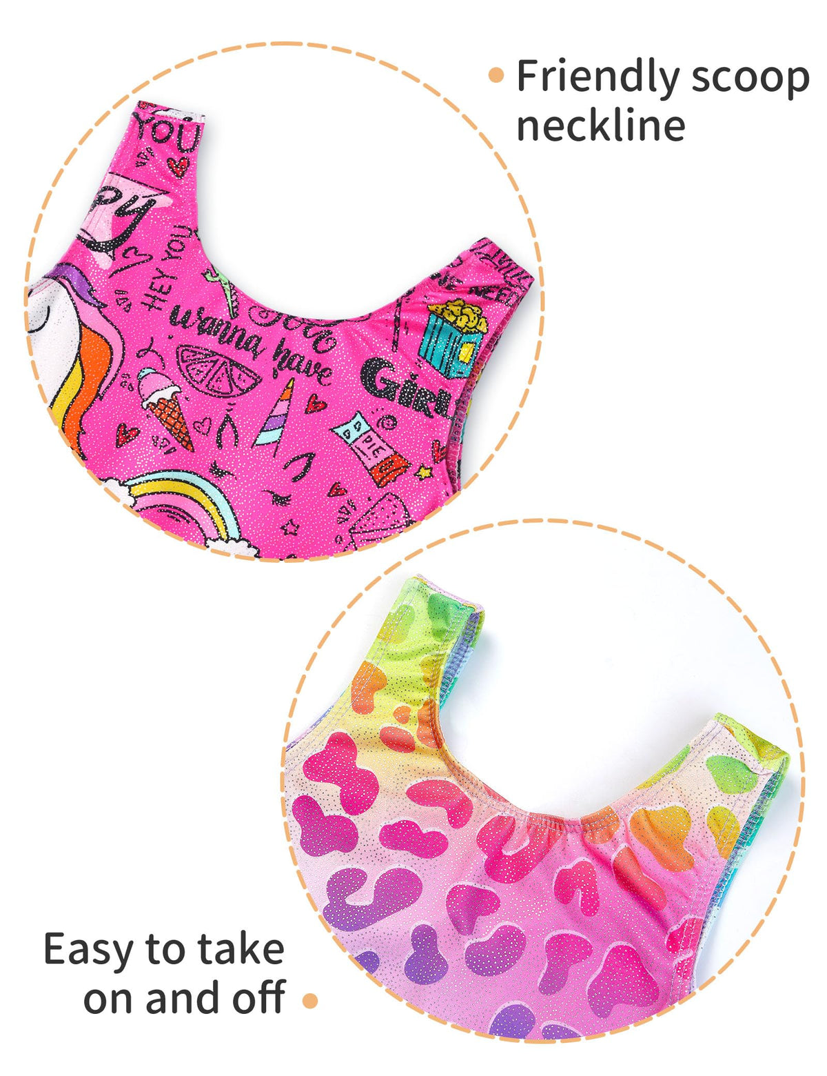 Nokecina Girls Leotards for Gymnastics Size 4t 5t Rainbow Cheetahs Unitards Hotpink Cartoon Biketards 2 Pack Gym Outfits