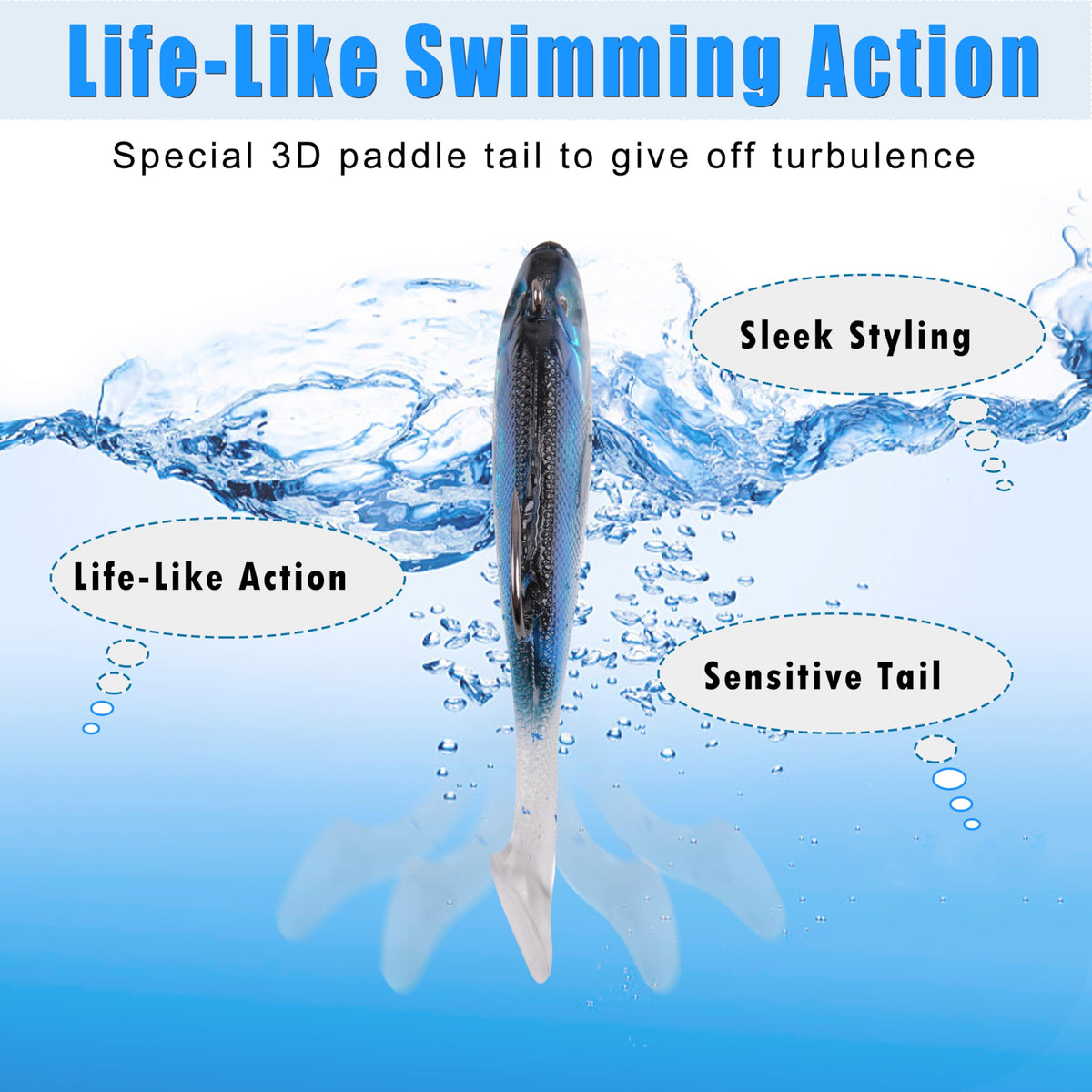 Pre-Rigged Swimbaits, 6/12pcs Paddle Tail Swim Baits Swim Shad Jig Head Fishing Lures Soft Plastic Swimbaits for Bass Trout Walleye Crappie 8cm 12pcs