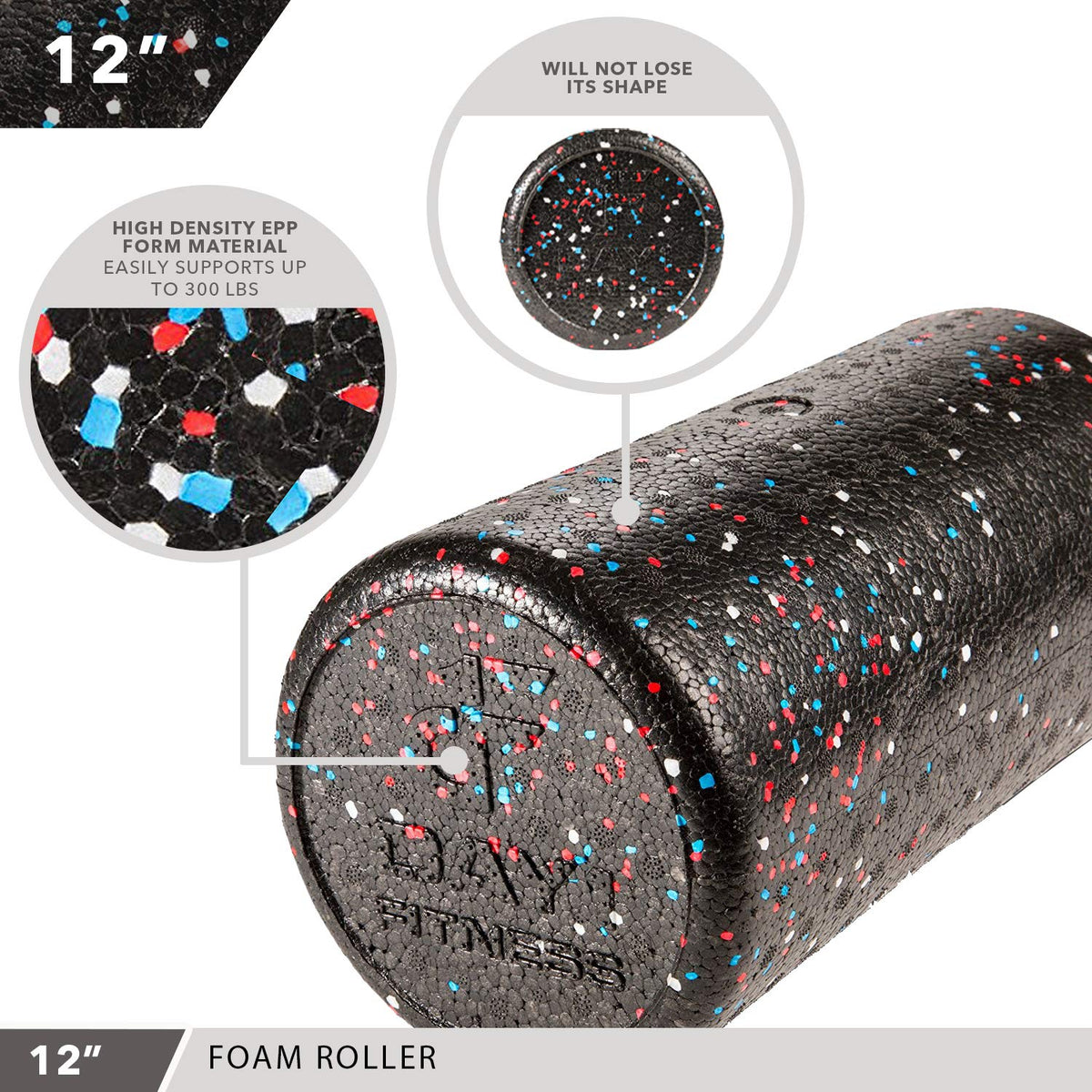 Day 1 Fitness High Density Muscle Foam Rollers - Sports Massage Rollers for Stretching, Physical Therapy, Deep Tissue, Myofascial Release - Ideal for Exercise and Pain Relief – USA Speckled, 12”