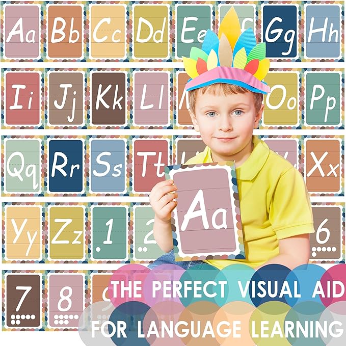 YIYDONG 36 Alphabet ABC Bulletin Board Set for Preschool English Posters Kindergarten Elementary Classroom Wall Decor Nursery Homeschool Supplies (Bohemia)