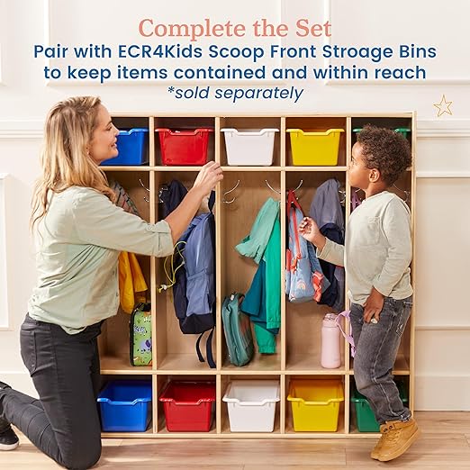 ECR4Kids Streamline 5-Section Coat Locker with Cubby Storage, Classroom Furniture, Natural