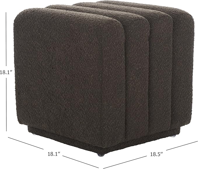 SAFAVIEH Home Collection Joseph Brown Boucle Channel Tufted Square Ottoman Seat Foot Rest (Fully Assembled)