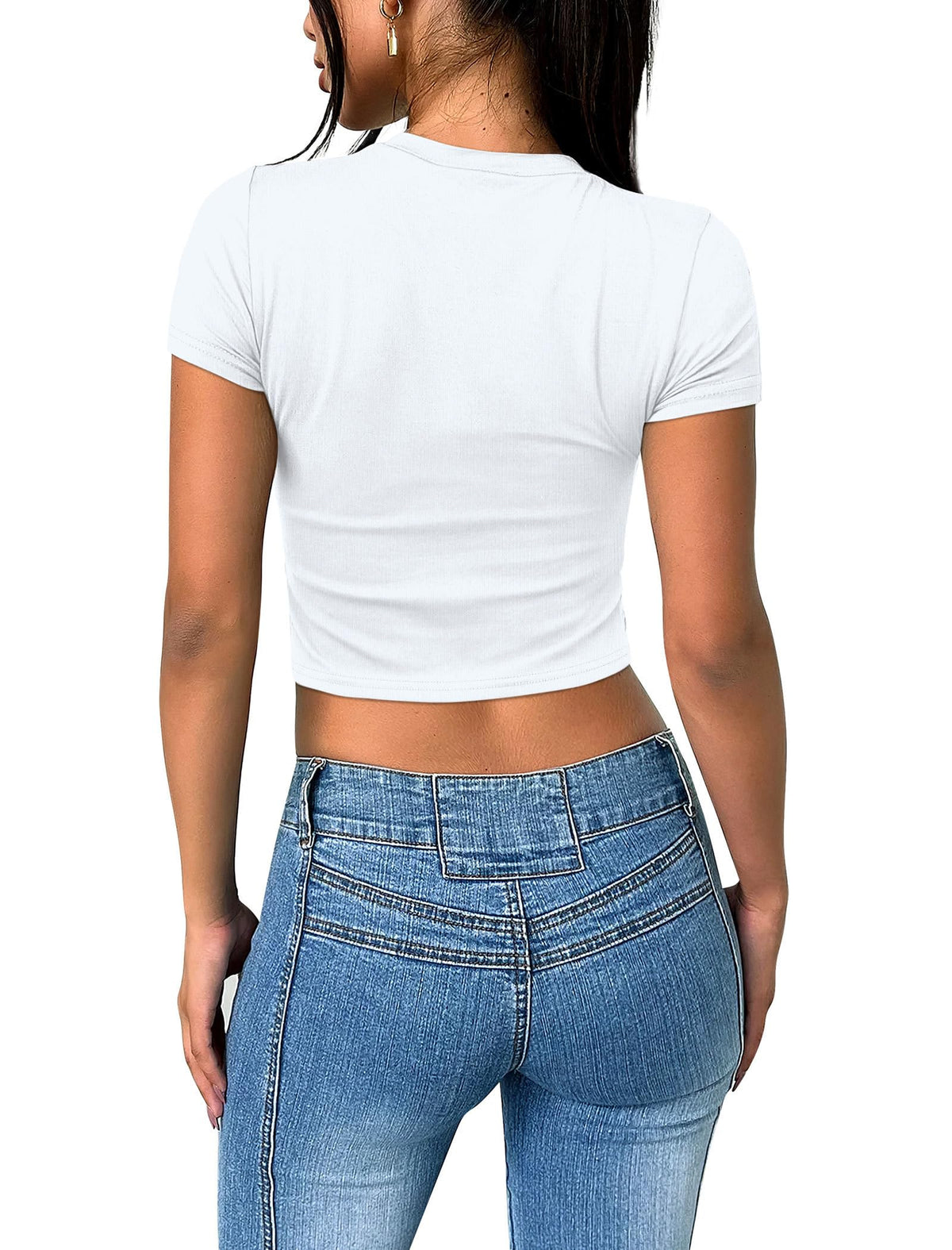 Sampeel Womens Tops Trendy Summer Short Sleeve Shirts for Women 2025 Basic Tees Tight Spring White Tshirts Shirts Date Outfits M