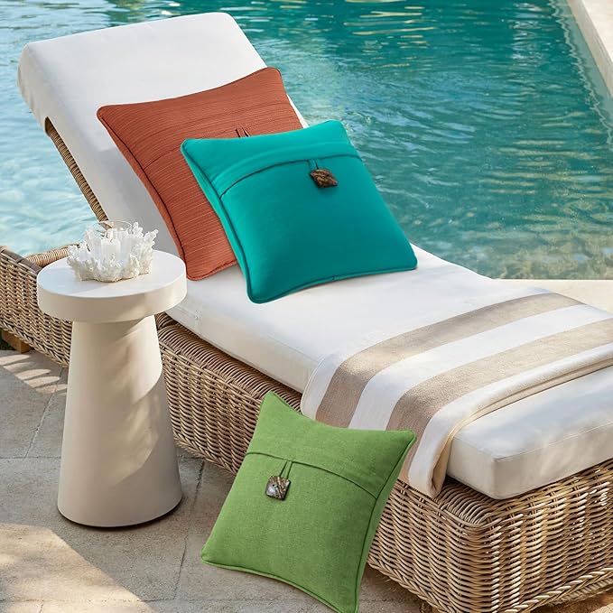 Outdoor Decorative Pillows with Coconut Button Pack of 4, 16" x 16" Outdoor Pillow Set for Couch Bed Throw Patio Sofa, Grass Green