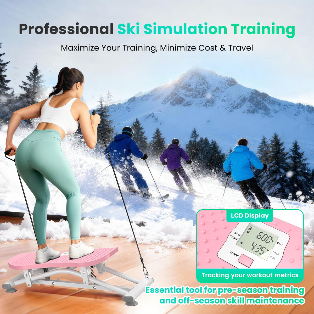RoyalRcmtx Balance Board for Adults, Rocking Stepper with Resistance Bands, 300LBS Portable Wobble Board, Quiet Side to Side Ski Simulator Trainer Exercise Machine for Home Gym Core Workout