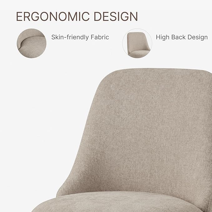 Swivel Dining Chairs Set of 2, Upholstered Mid Century Modern Deskchair with High Back, Linen Fabric Kitchen Chairs for Dining Room, Bedroom, Dressing Room, Khaki