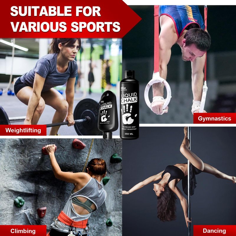OUTTDOZ Liquid Chalk 2 Pack, 2 oz Gym Chalk with Carabiner Bottles & Retail Box, Mess-Free Sweat-Resistant Grip for Weightlifting, Gymnastics, Rock Climbing (2 Pack, 2 oz)