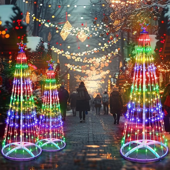 6 Pack 4/5/6FT Christmas LED Cone Tree Lights 24 Modes Color Changing with Timer Foldable Lighted Trees Waterproof Outdoor String Lights Holiday for Christmas New Year Xmas Decorations