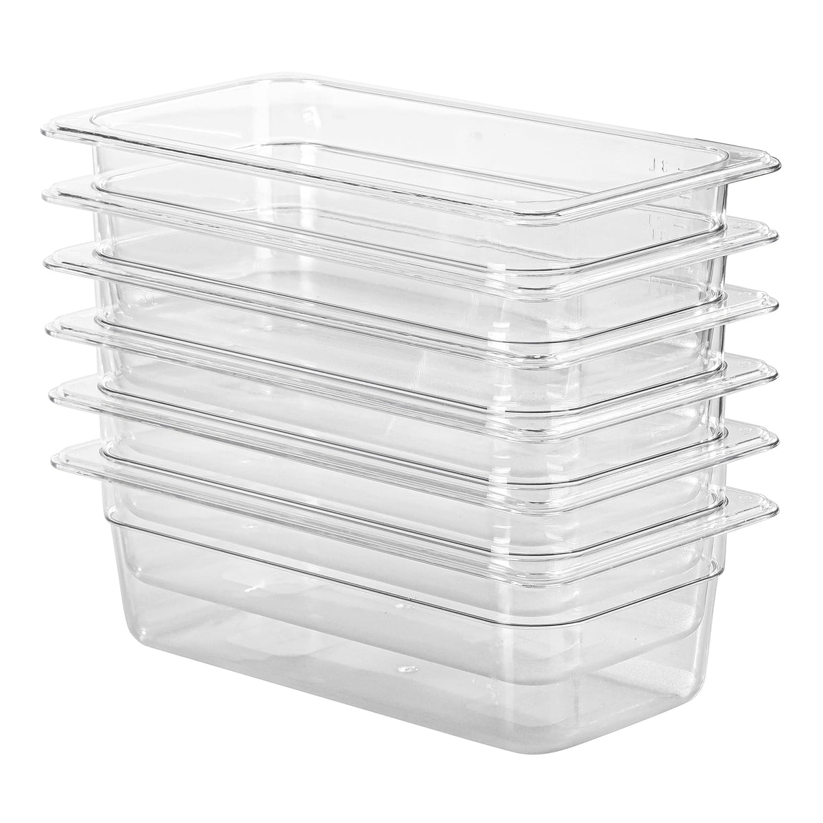 EGGKITPO 1/3 Size Food Containers 6 Pack 6 Inch Deep Pan Clear BPA free Polycarbonate Stackable Commercial Hotel Pan for Food Serving Freezer Safe