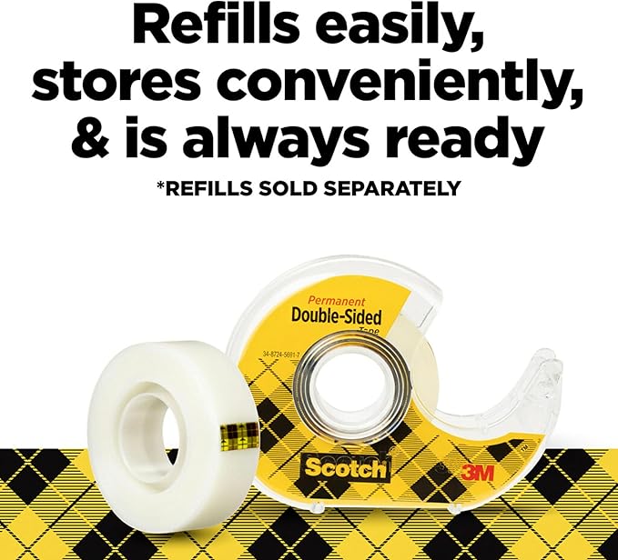Scotch Permanent Double Sided Tape, Card Making and Holiday Scrapbooking Supplies, Alternative to Gift Wrap Tape for Wrapping Presents, 0.50 in. x 500 in., 6 Rolls with Dispensers