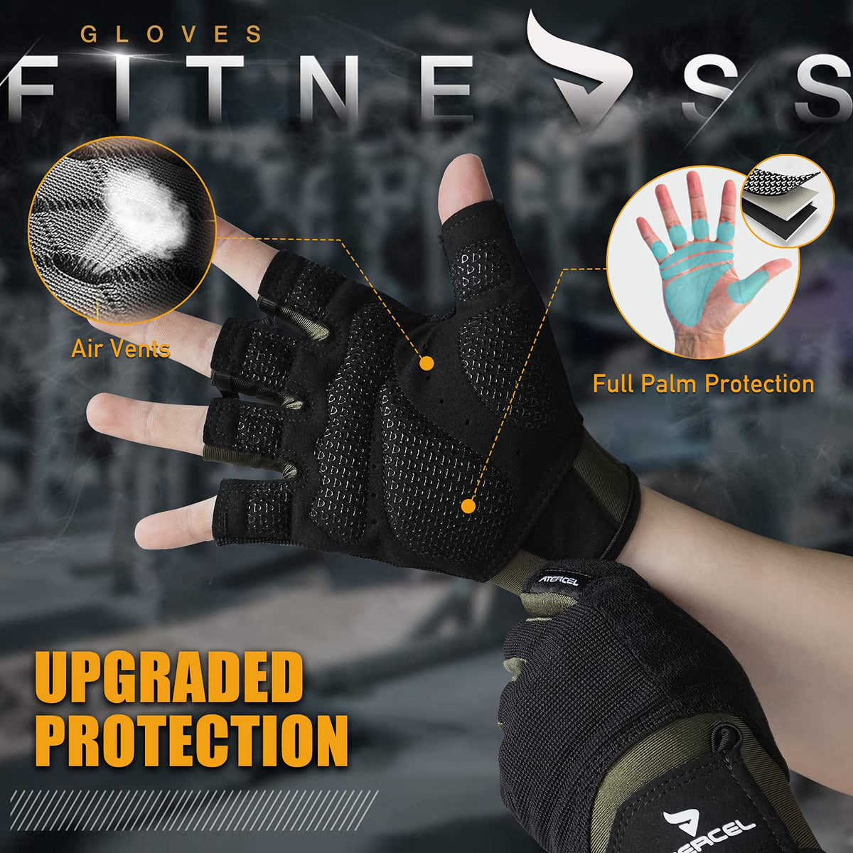 ATERCEL Workout Gloves for Men and Women, Exercise Gloves for Weight Lifting, Cycling, Gym, Training, Breathable and Snug fit (Green, Medium)