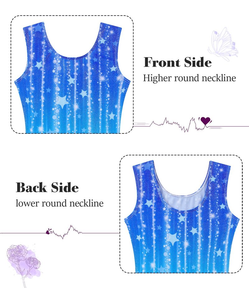 Vogseek Gymnastics Leotards for Big Girls Size 12 Blue Stars Sparkle Ballet Dancewear Sets with Hair Scrunchine Quick Dry Drift 2PC Classic 3D Printed Shiny Dots Tumbling Outfits