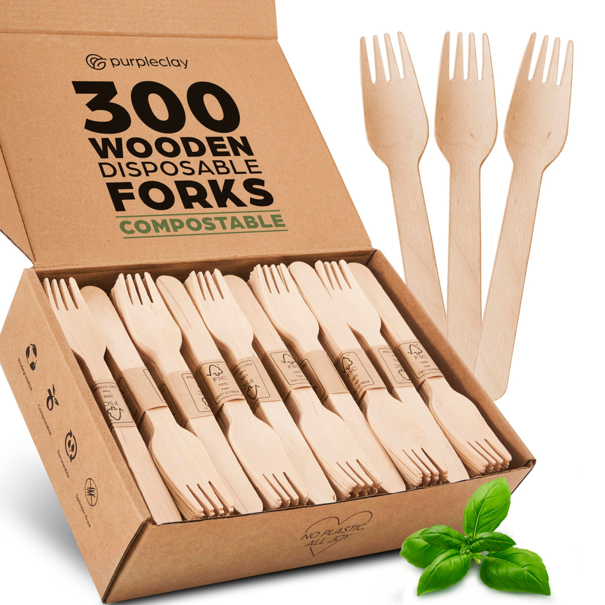 PURPLECLAY Wooden Knives Disposable – 300 Piece Wood Compostable Knives, Eco-Friendly Biodegradable Cutlery Set, Charcuterie Accessories Disposable, Wooden Knife for Parties, Plastic-Free Utensils
