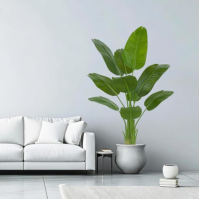 Pack 2 Artificial Bird of Paradise Plant 5FT Fake Palm Tree Feaux Plants in White Pot Artificial Tree Fake Plant for Indoor Outdoor Modern Decoration for Home Living Room Office