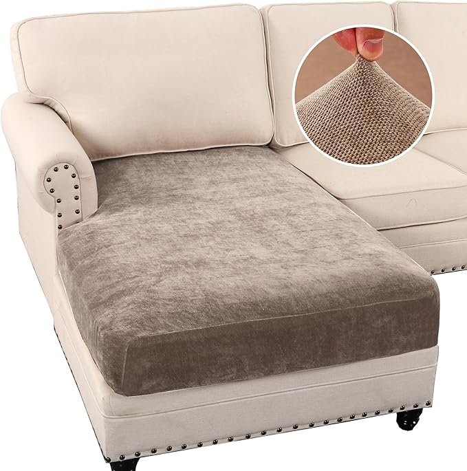 H.VERSAILTEX Sectional Couch Covers Super Stretch Chenille Couch Covers for Sectional Sofa Thick Soft Sectional Couch Covers for L Shaped Sofa Both Left/Right(Chaise Cushion Cover,Taupe)