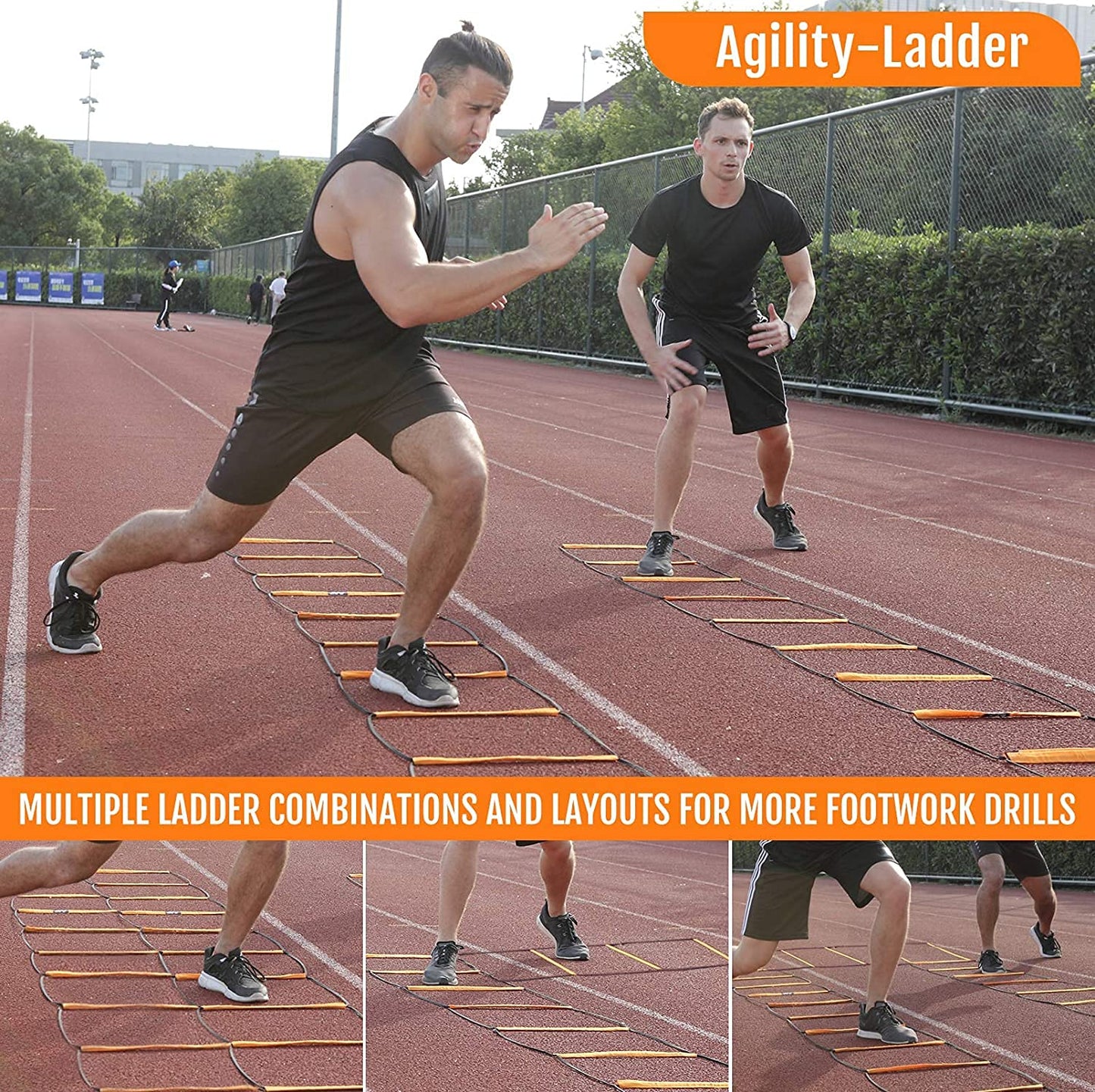 ALPHAWORX Agility Ladder, Agility Training Equipment, Soccer Speed Ladder, Football Footwork Ladder, Workout Ladder for Kid Adult, Foldable Instant Set-up & Tangle-Free & Carry Bag (4 Rung)