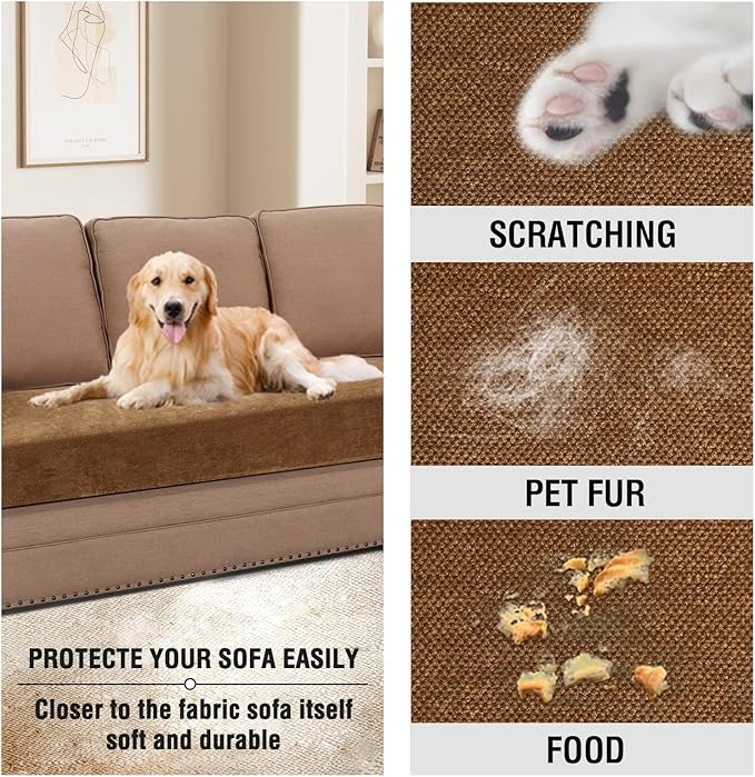 H.VERSAILTEX Stretch Chenille Sofa Covers for 3 Cushion Couch Thick Soft Sofa Covers Durable Sofa Cover for Dogs Non Slip Couch Covers for Sofa with Elastic Bottom(3 Seater Sofa Cushion Cover,Caramel)